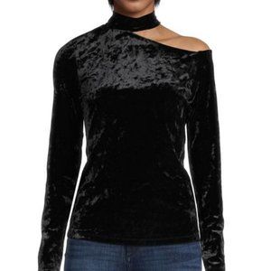 BCBGMAXAZRIA Black Cold Shoulder Velvet Wrap Neck Top Large